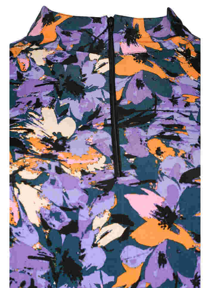 Blomstret viskose tunika med lynlås, Purple Flower AOP, Packshot image number 2