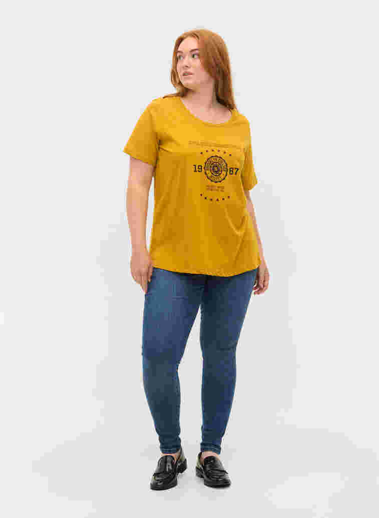 Kortærmet bomulds t-shirt med tryk, Harvest Gold, Model image number 2