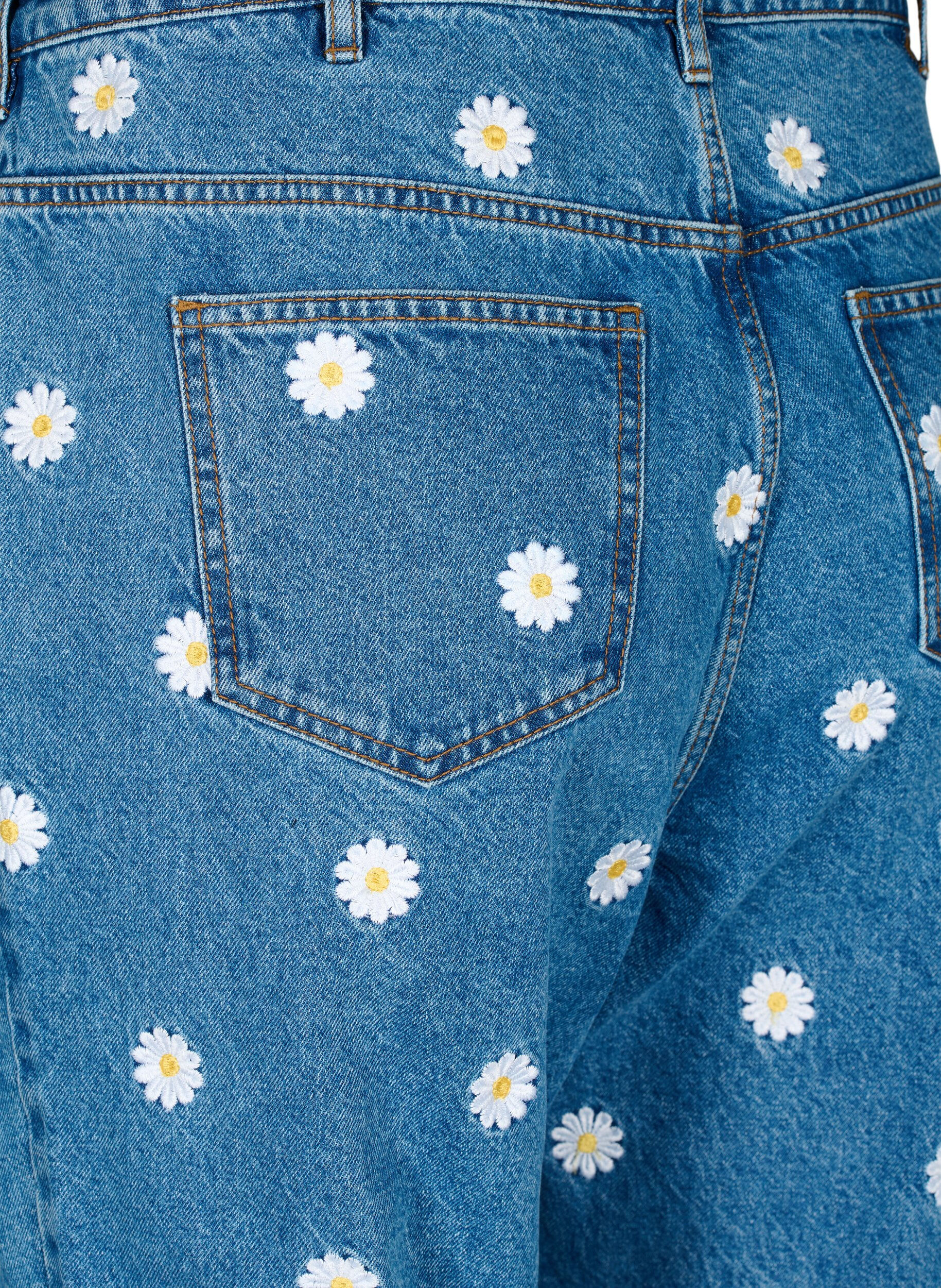 Zizzi H&oslash;jtaljede Gemma jeans med margueritter, Bl&aring;, Packshot image number 3