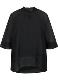 Bluse med asymmetrisk bund og 3/4 ærmer, Black