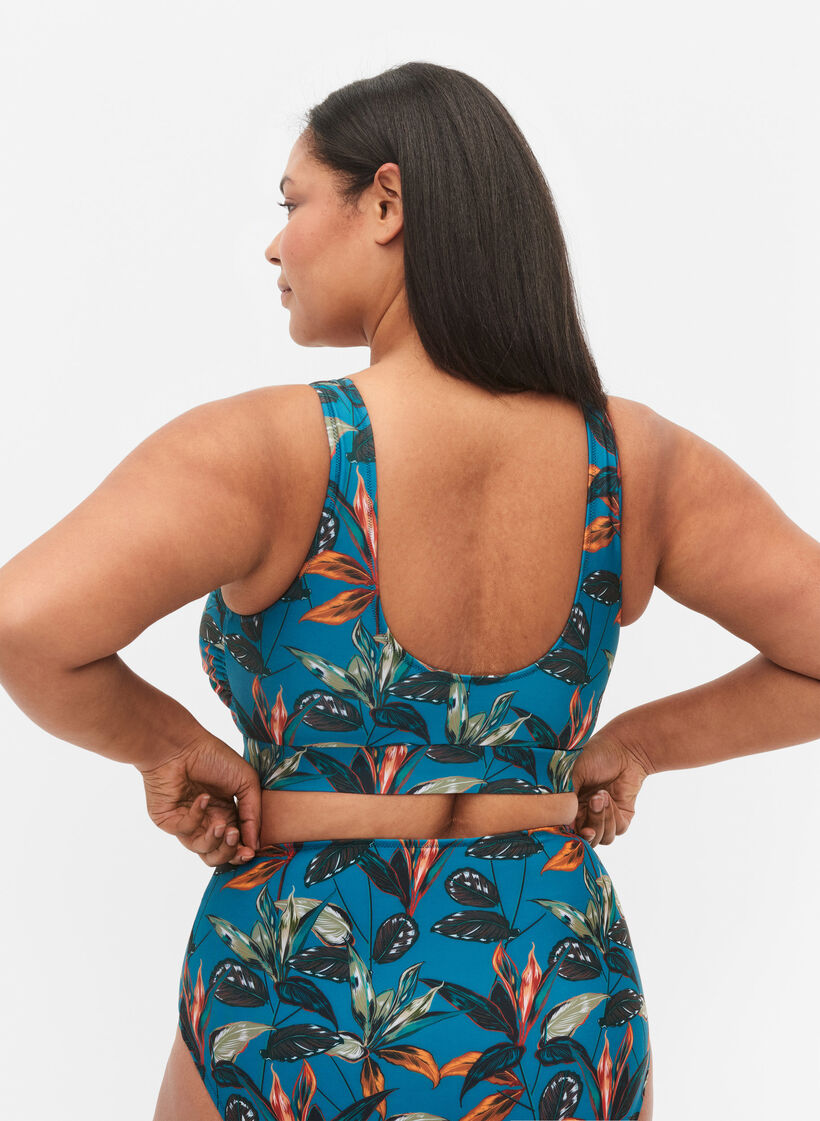 Printet bikini top med rund halsudskæring, Leaf Print, Model image number 1