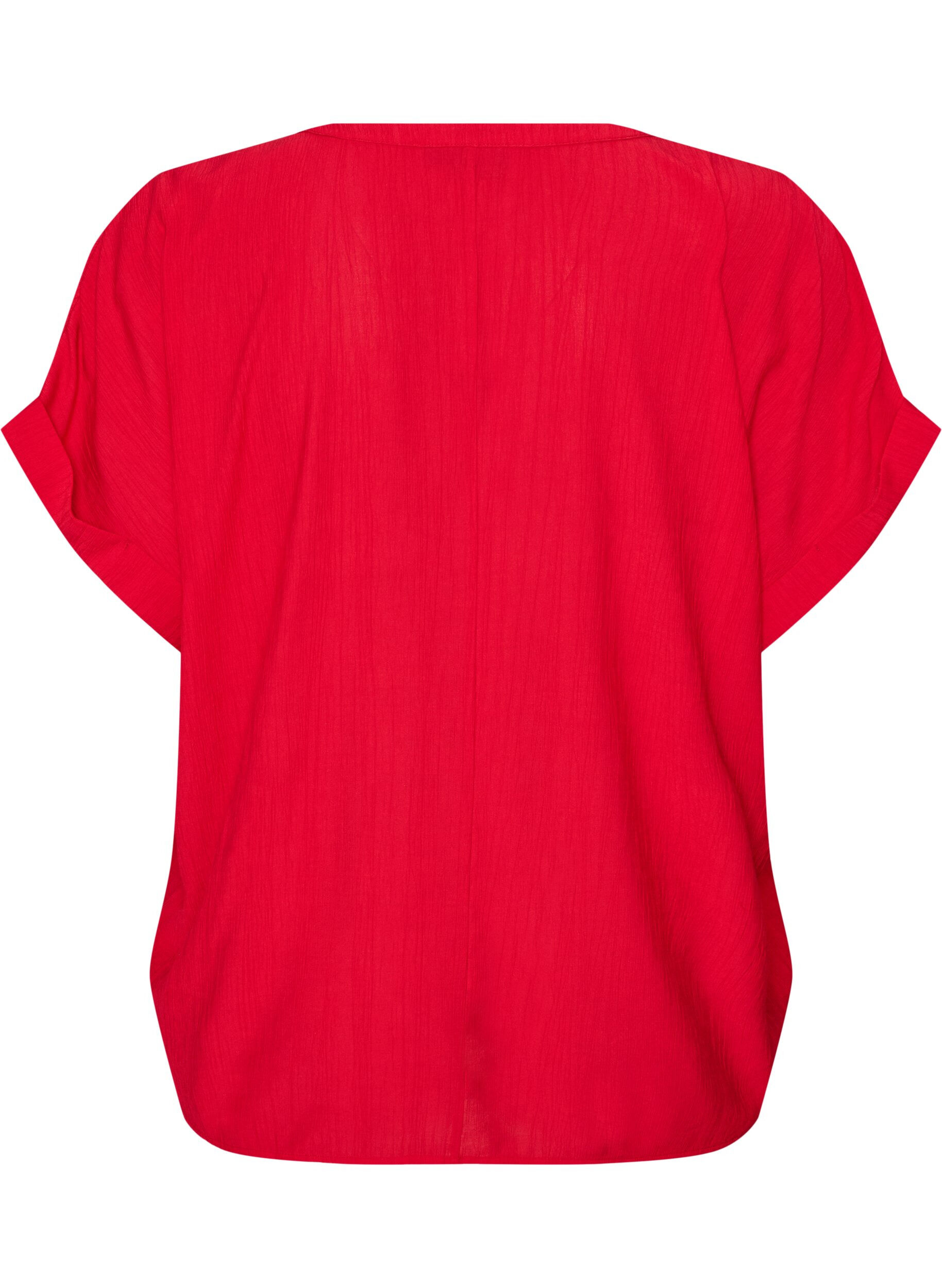 ZizziViskosebluse med knapper og struktur, R&oslash;d, Packshot image number 1