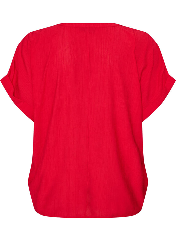 Viskosebluse med knapper og struktur, R&oslash;d, Packshot image number 1