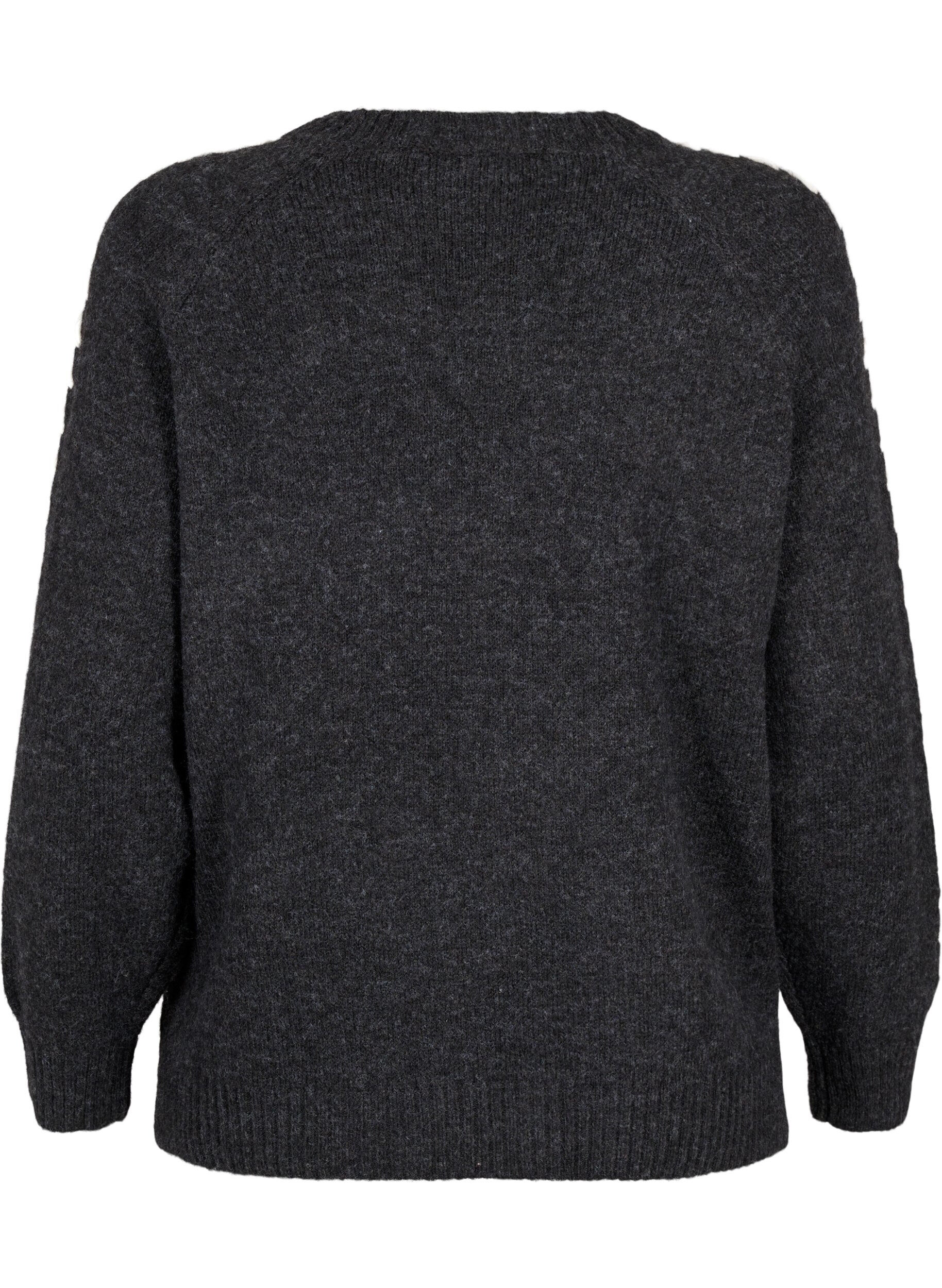 Zizzi Strikbluse med stikninger, Dark Grey White Mel., Packshot image number 1