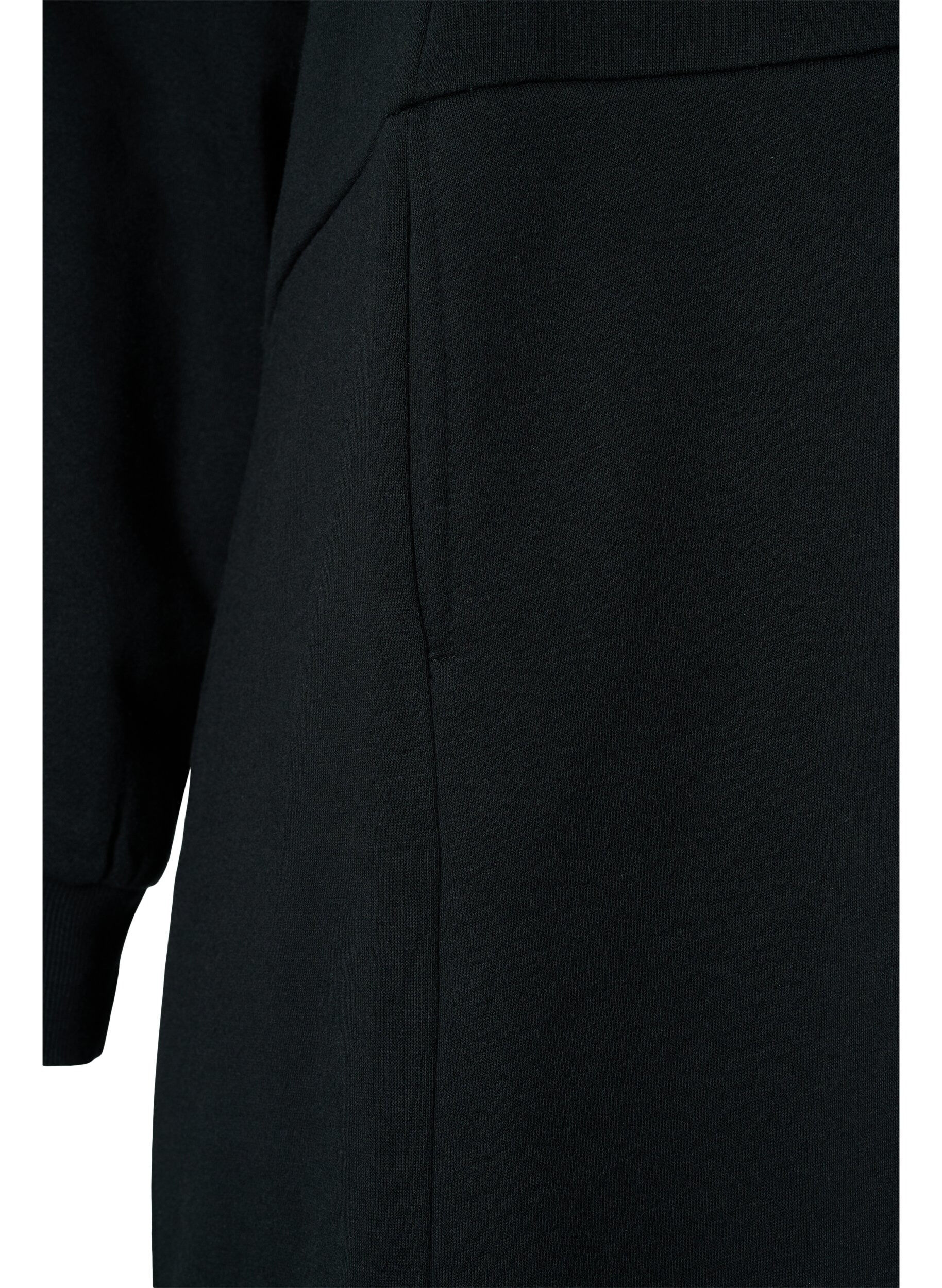 Zizzi Lang sweatshirt med h&aelig;tte og lommer, Black, Packshot image number 3