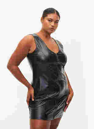 Imiteret læderkjole med lynlås, Black, Model