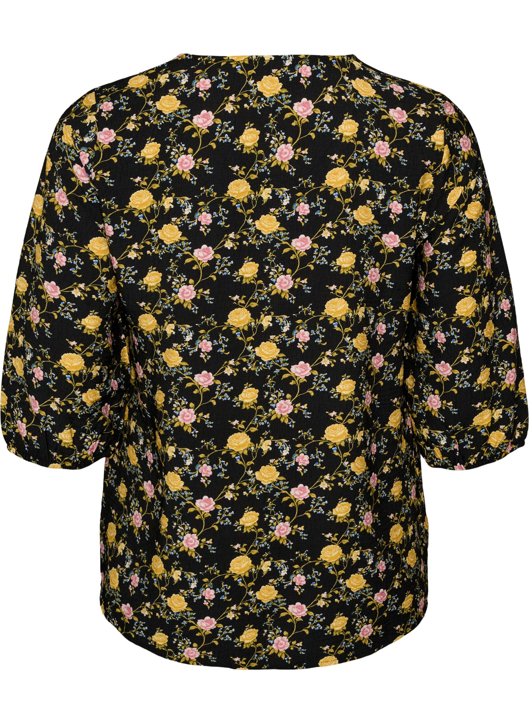 ZizziViskosebluse med m&oslash;nster og 3/4-&aelig;rmer, Sort, Packshot image number 1