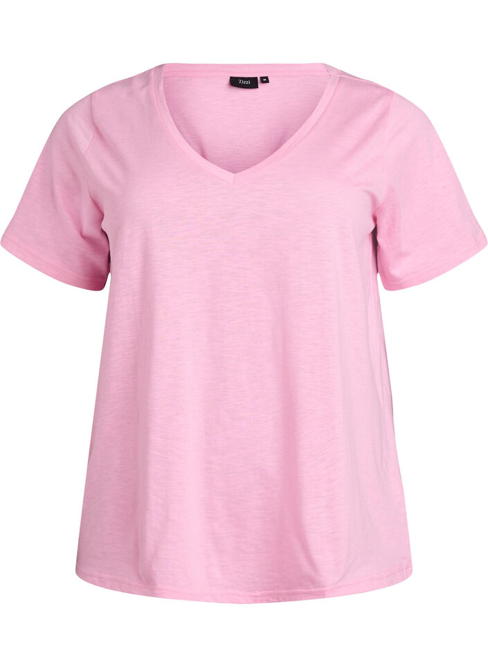 Kort&aelig;rmet basis t-shirt med v-hals, Lyser&oslash;d, Packshot image number 0