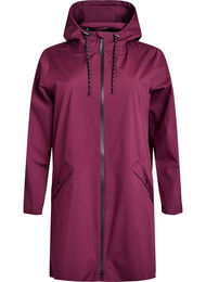 Regnjakke med lommer og hætte, Mørk Bordeaux