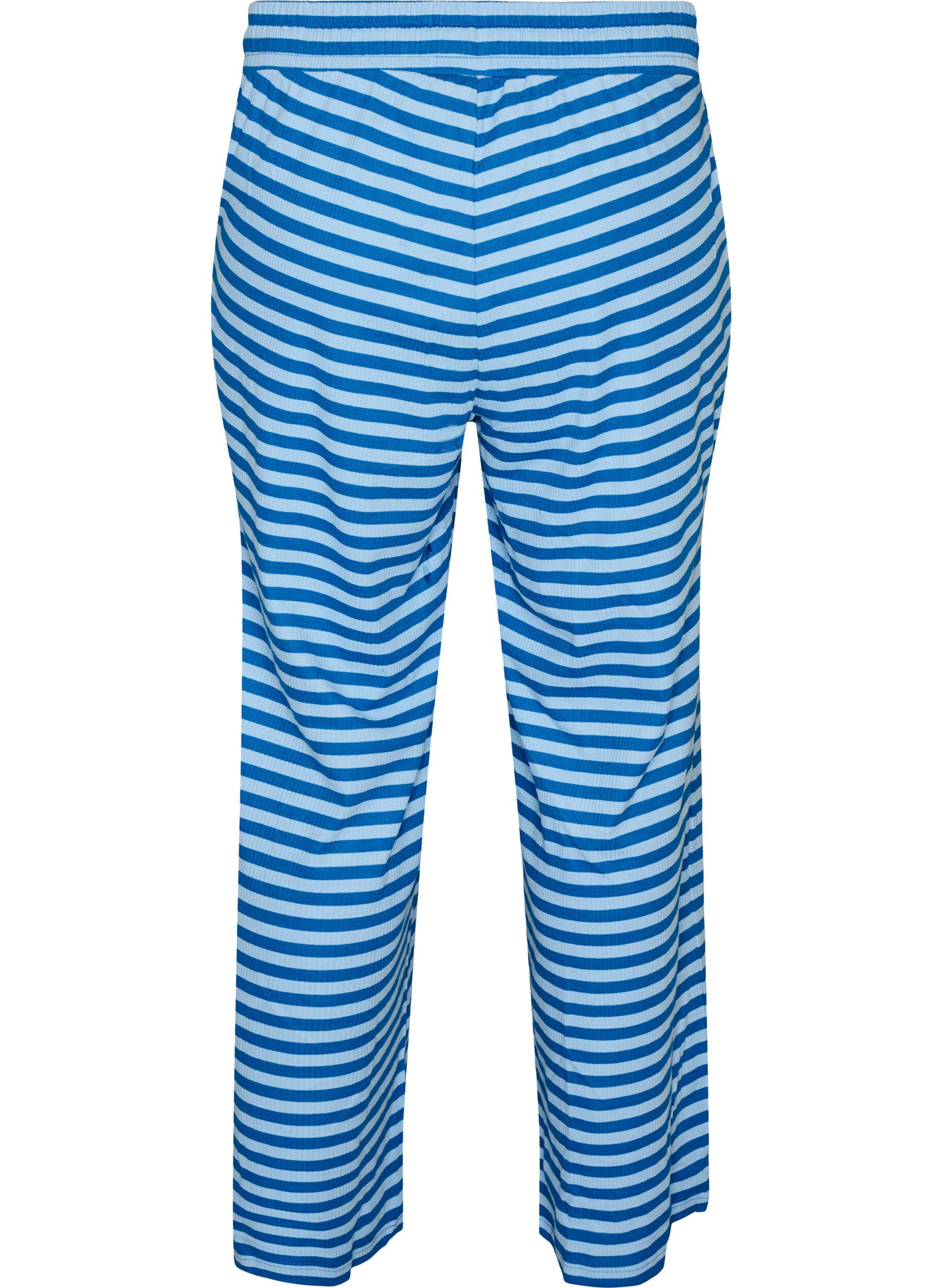 ZizziStribede natbukser med h&oslash;j talje og brede ben, Bl&aring;, Packshot image number 1