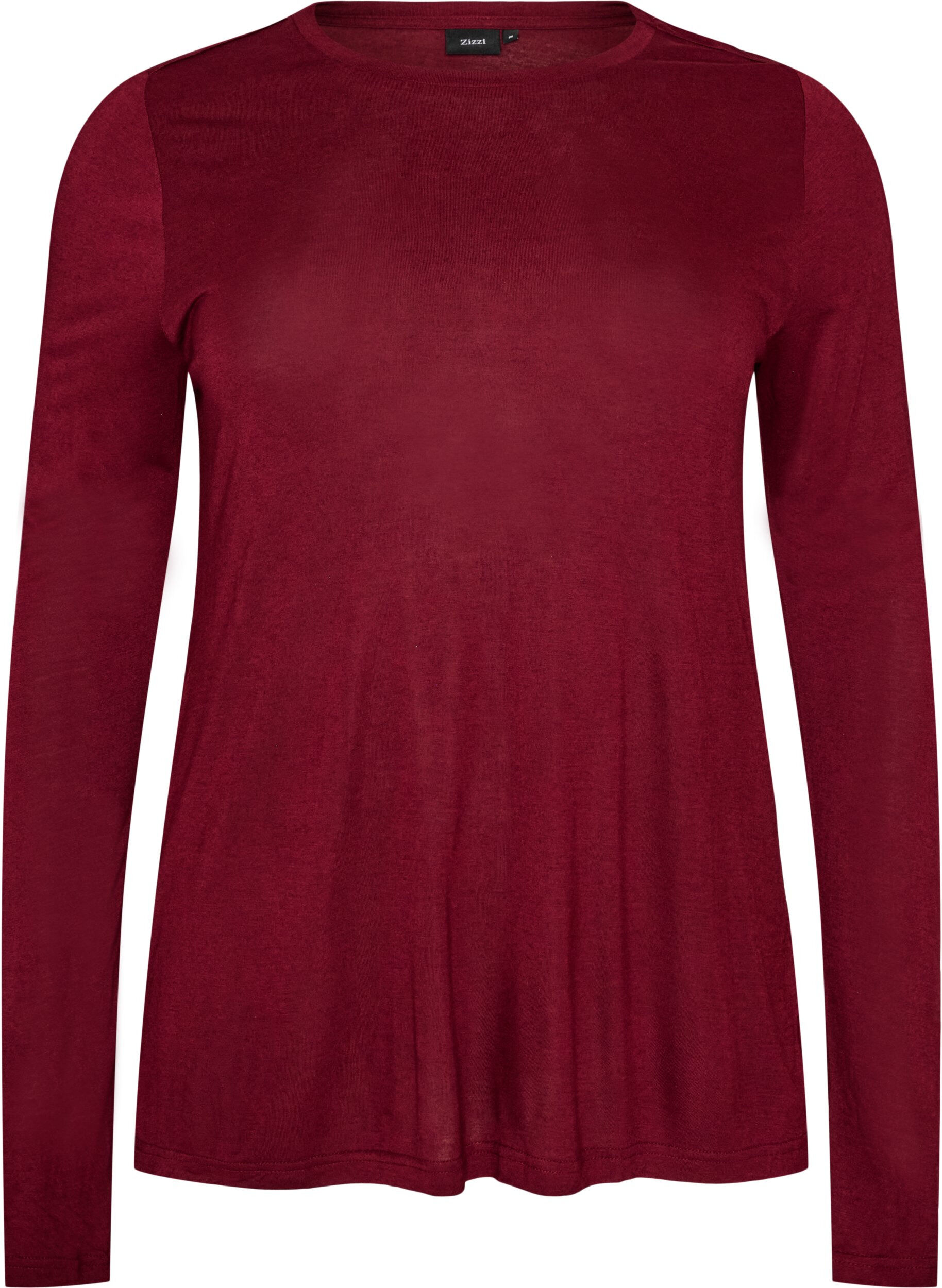 ZizziLang&aelig;rmet bluse i uld og viskose, R&oslash;d, Packshot image number 0