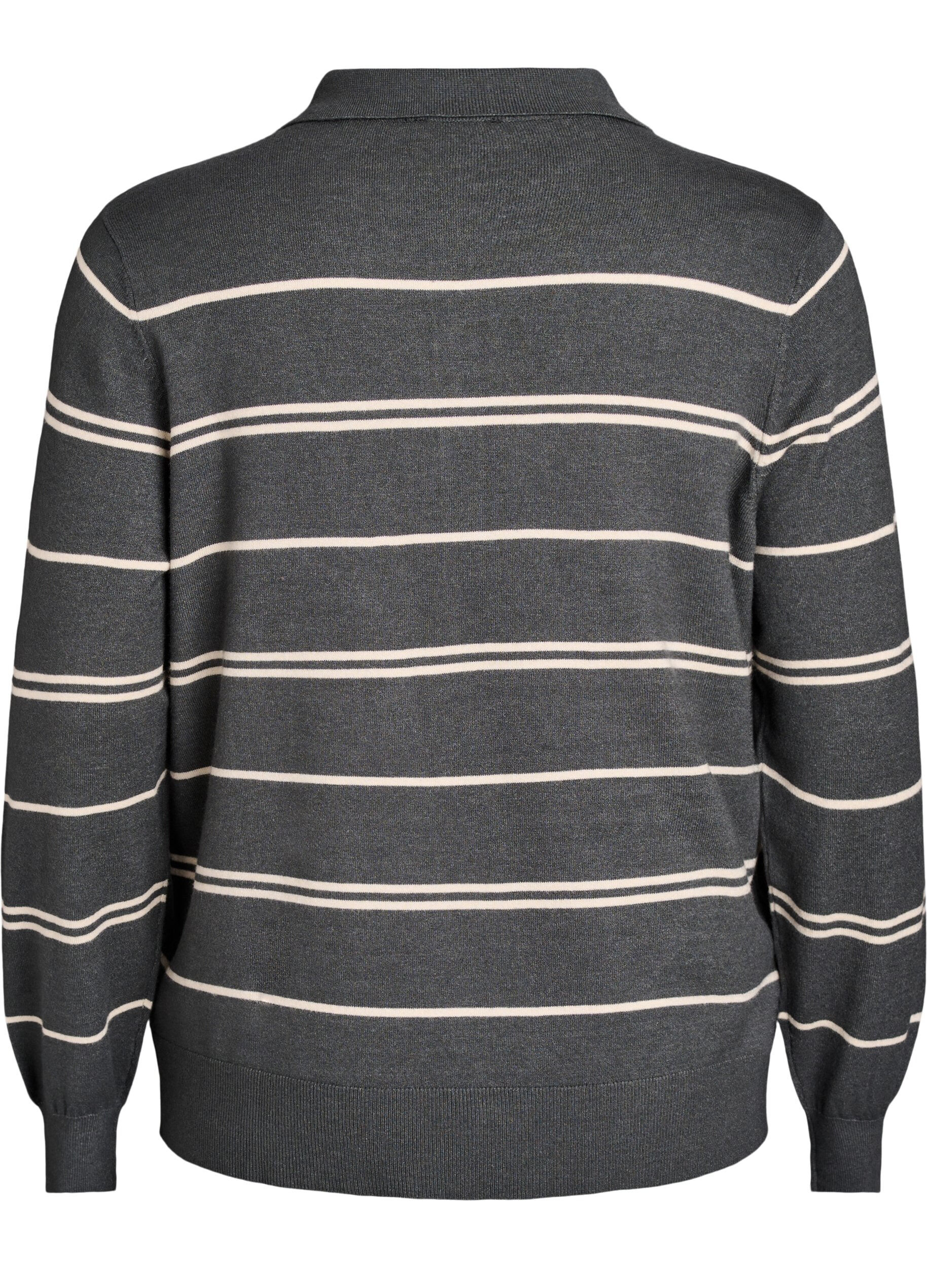 Zizzi Strikbluse med polokrave, Gr&oslash;n, Packshot image number 1