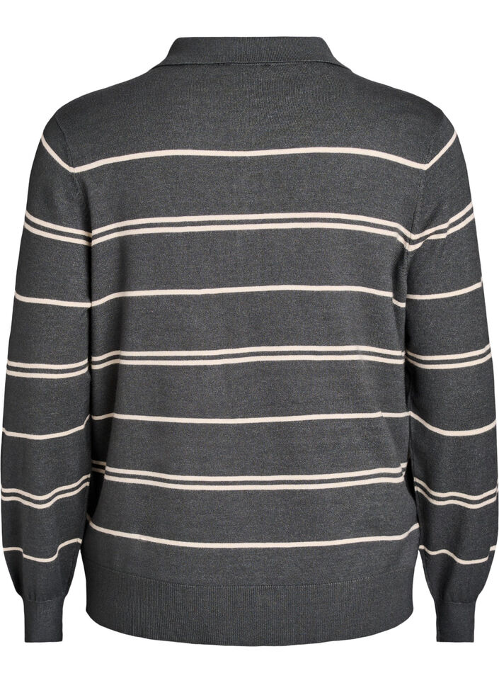 Strikbluse med polokrave, Grøn, Packshot image number 1