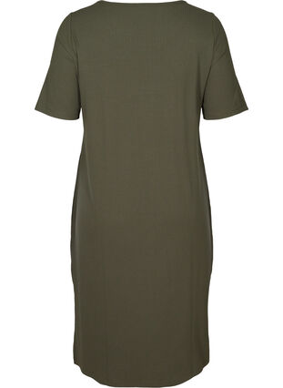 Rib kjole med korte ærmer, Dark Green, Packshot image number 1