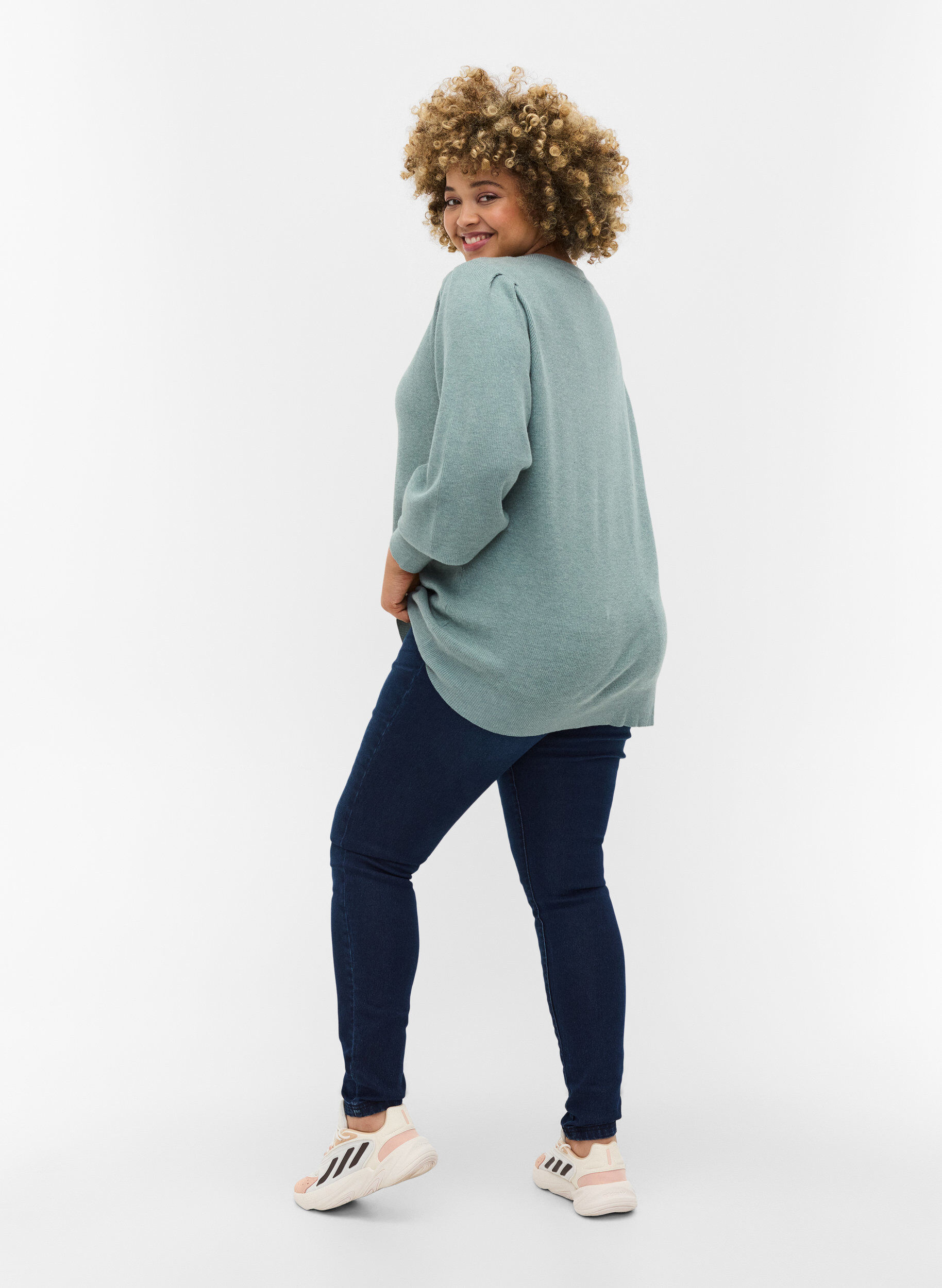 Zizzi Jeggings i bomuldsmix, Dark blue denim, Model image number 1