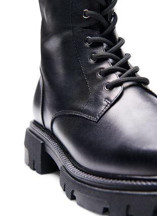 Wide fit læderstøvle med lynlås og snøre, Black, Packshot image number 2