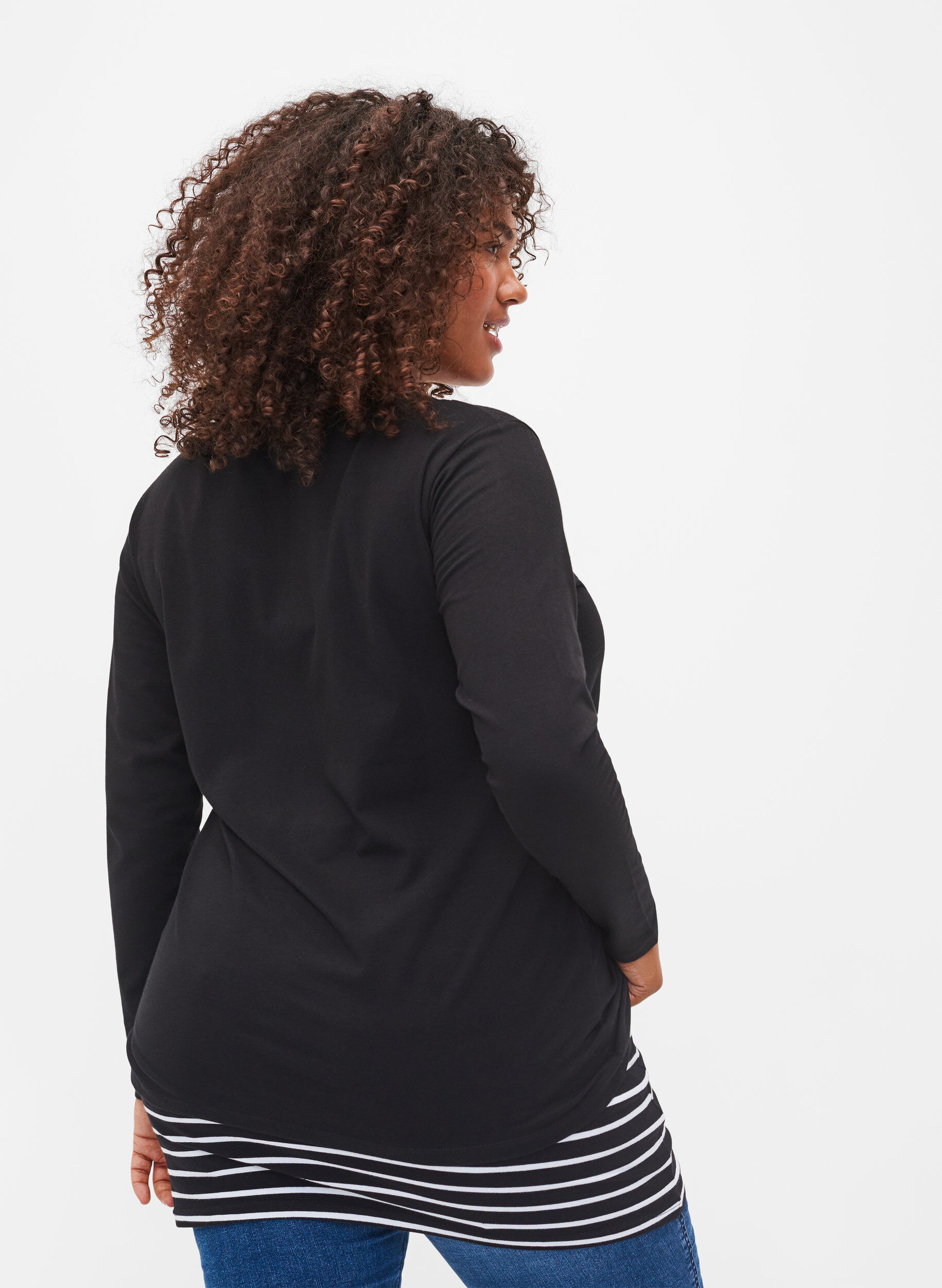 Zizzi 2-pak toppe forl&aelig;nger, Black/Black Stripe, Model image number 1