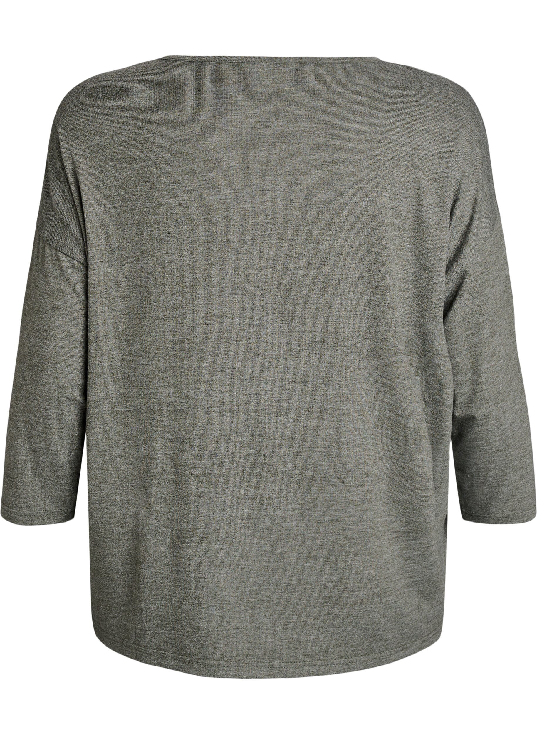 ZizziJerseybluse med 3/4 &aelig;rmer, Gr&oslash;n, Packshot image number 1