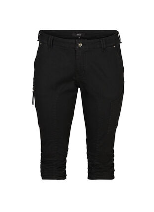 Slim fit capri jeans med lommer, Black, Packshot image number 0
