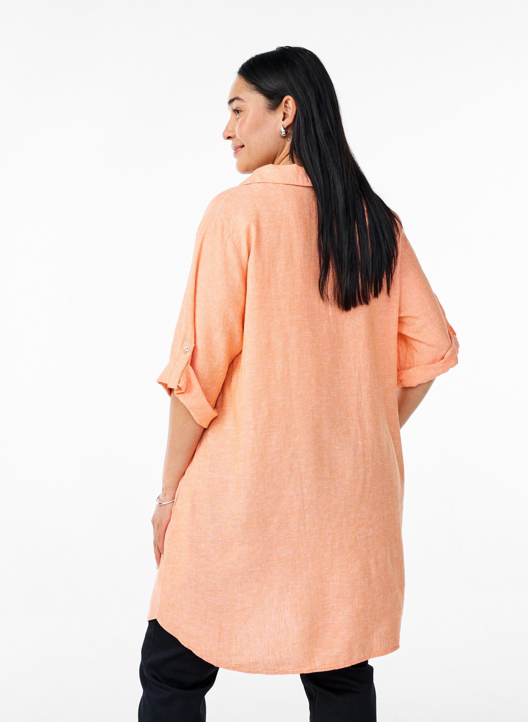 ZizziTunika i h&oslash;r og viskose med A-facon, Orange, Model image number 2