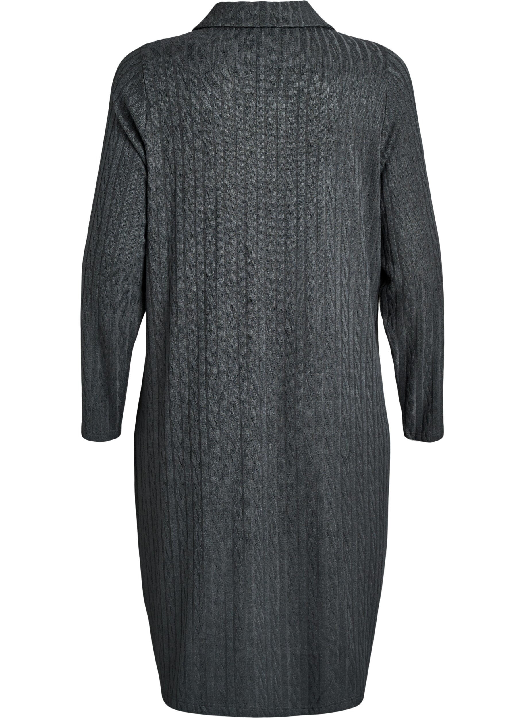 Zizzi Kjole med kabelstruktur og v-udsk&aelig;ring, Gr&oslash;n, Packshot image number 1