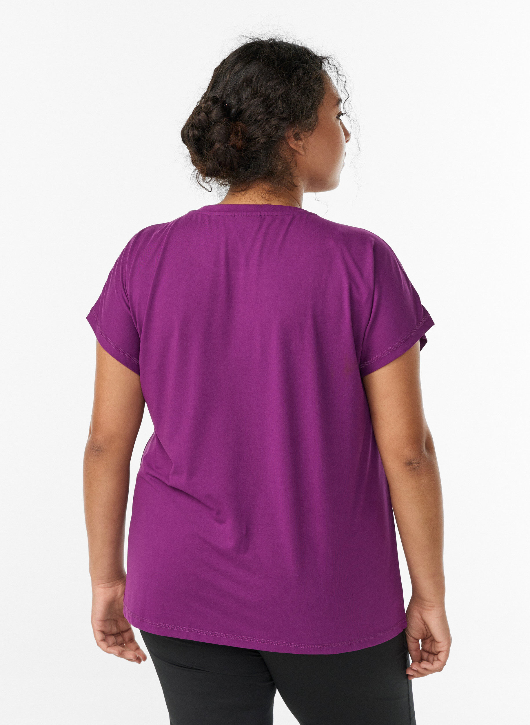 ZizziEnsfarvet tr&aelig;nings t-shirt, Lilla, Model image number 2