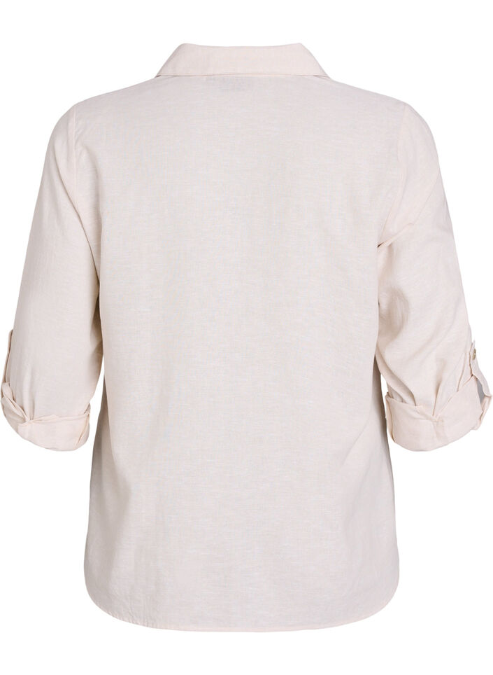 Skjorte i h&oslash;r og viskose med 3/4-&aelig;rmer, Beige, Packshot image number 1