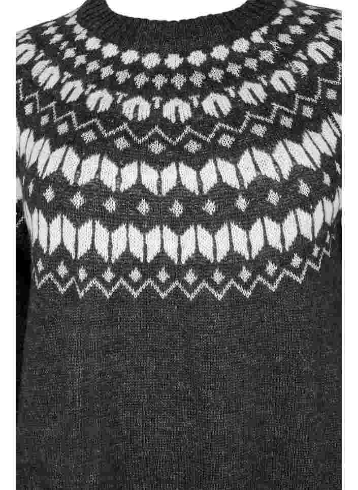 Mønstret strikkjole med uld, Dark Grey Mel Comb, Packshot image number 2