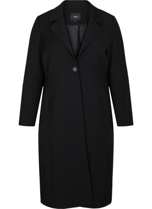 Lang frakke med knaplukning, Black, Packshot image number 0