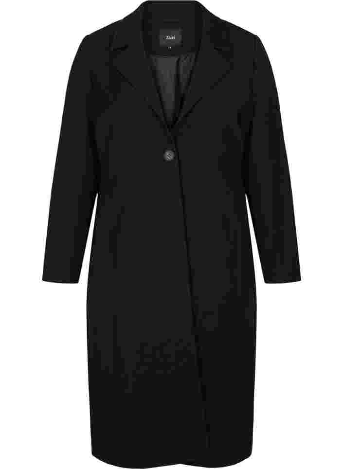 Lang frakke med knaplukning, Black, Packshot