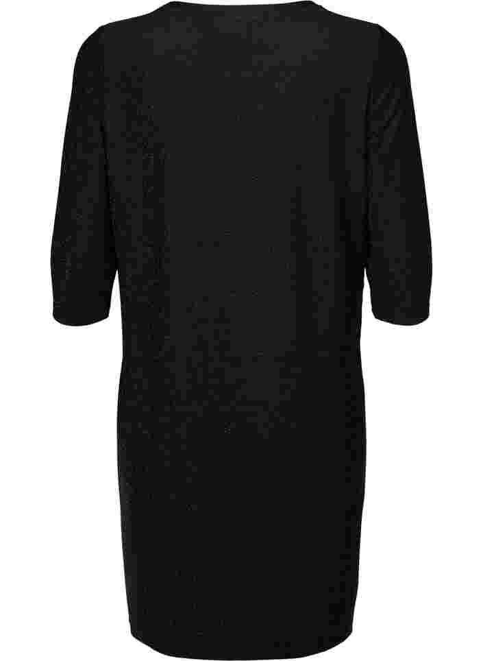 Glimmerkjole med 3/4 ærmer og rund hals, Black Black, Packshot image number 1