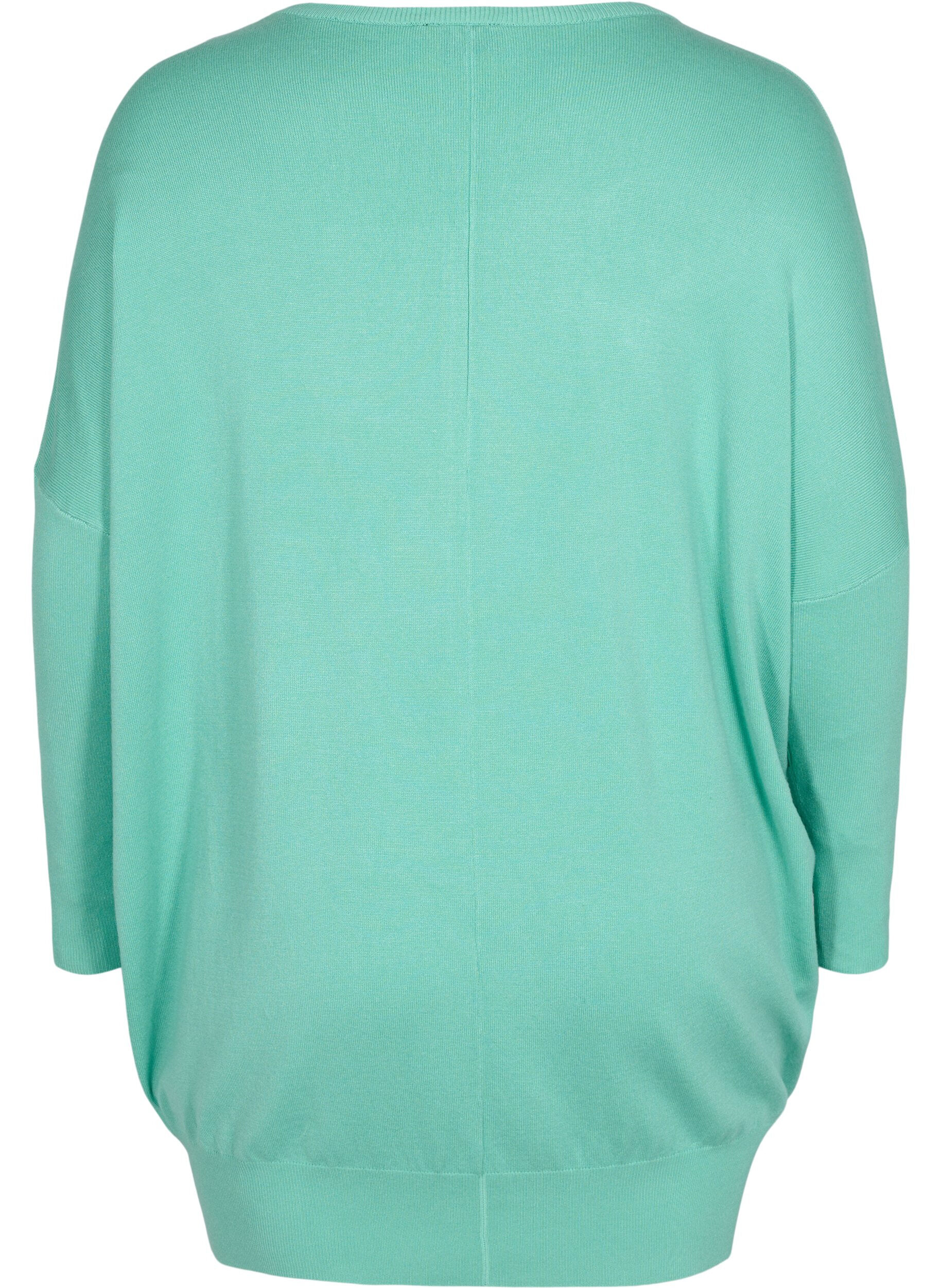 Zizzi Strikbluse med rund halsudsk&aelig;ring, Dusty Jade Green, Packshot image number 1