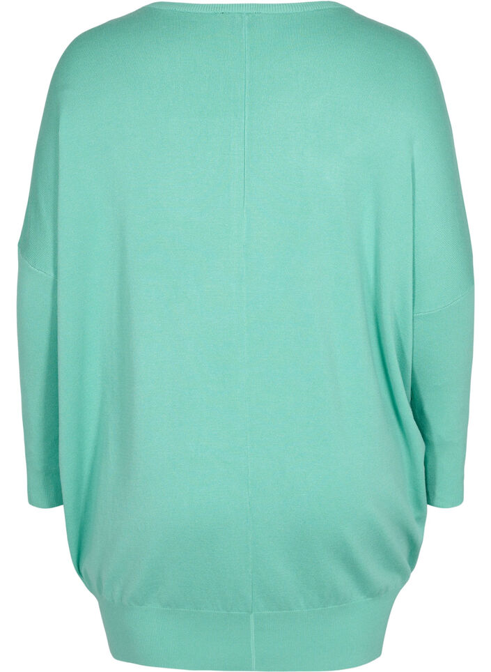 Strikbluse med rund halsudskæring, Dusty Jade Green, Packshot image number 1