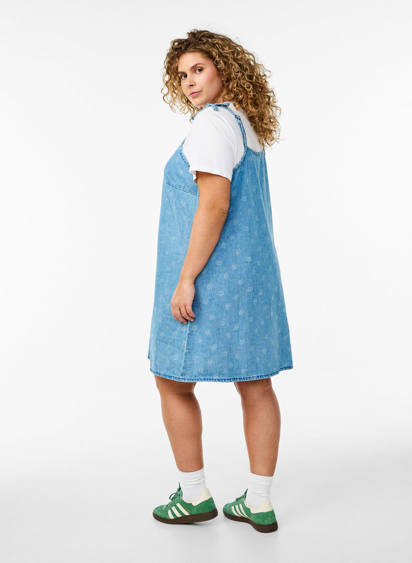Kort denimkjole med justerbare stropper, LBD w. Flower, Model image number 1