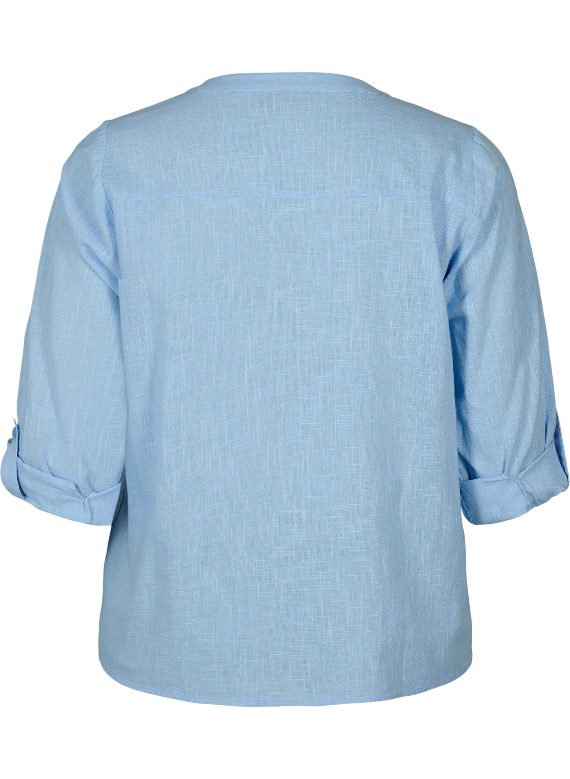 Zizzi Skjortebluse i bomuld med v-udsk&aelig;ring, Serenity, Packshot image number 1