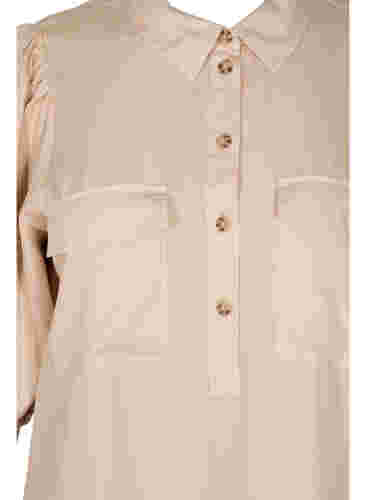 Kjole med flæsekant og 3/4 ærmer, Humus, Packshot image number 2