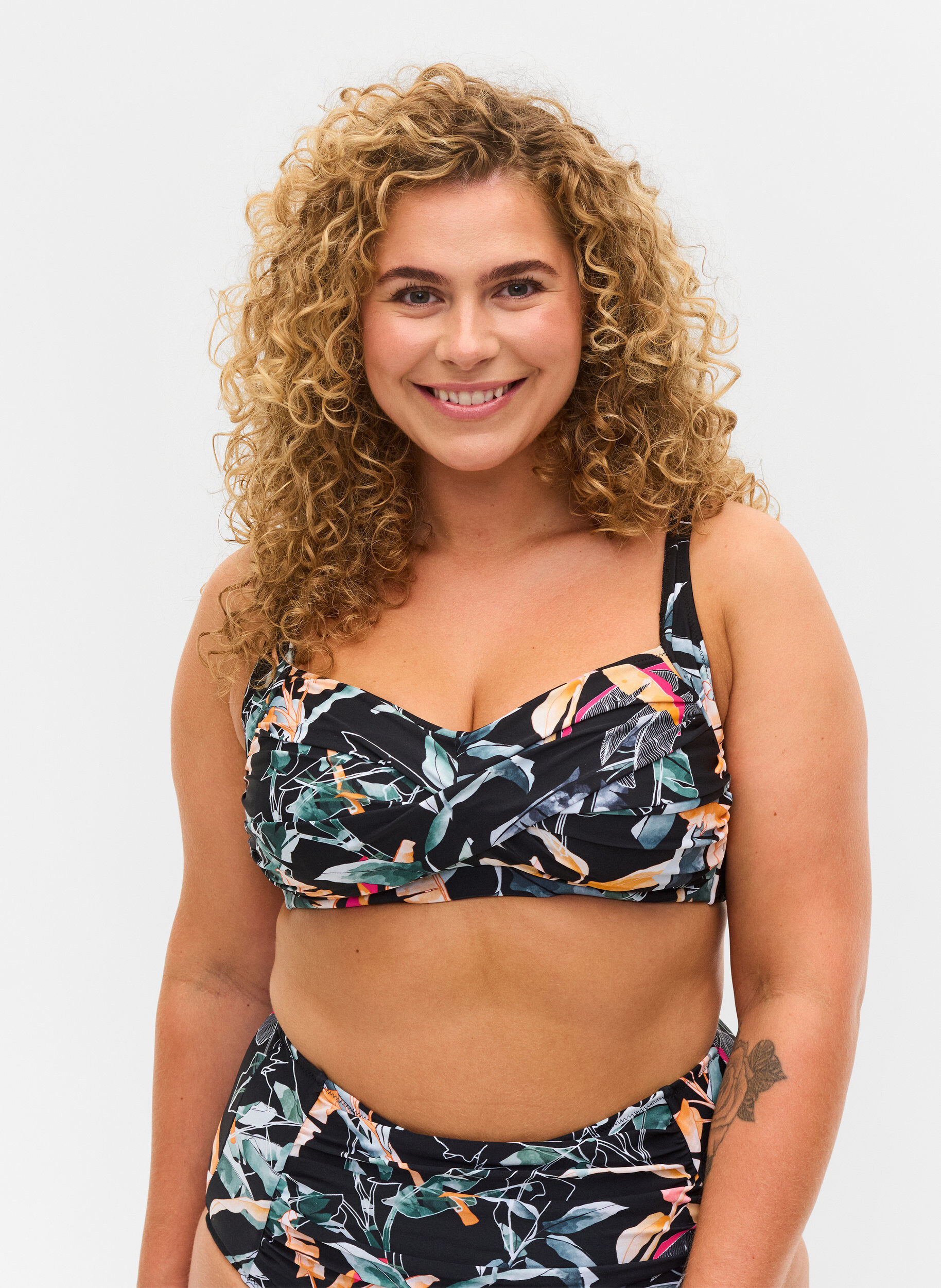 Zizzi Printet bikini overdel, Leaf Print, Model image number 0