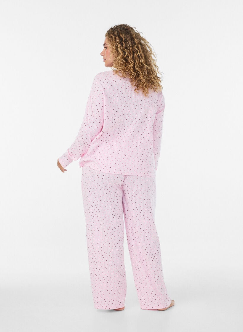 Pyjamabukser i &oslash;kologisk bomuld med hulm&oslash;nster, Lyser&oslash;d, Model image number 2
