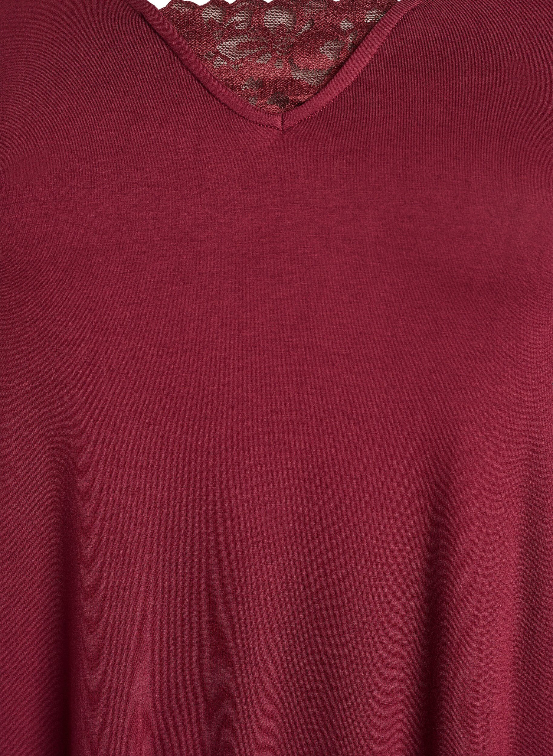 Zizzi Lang&aelig;rmet natkjole med blondeindsats og v-udsk&aelig;ring, R&oslash;d, Packshot image number 2