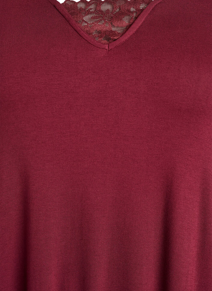 Langærmet natkjole med blondeindsats og v-udskæring, Rød, Packshot image number 2