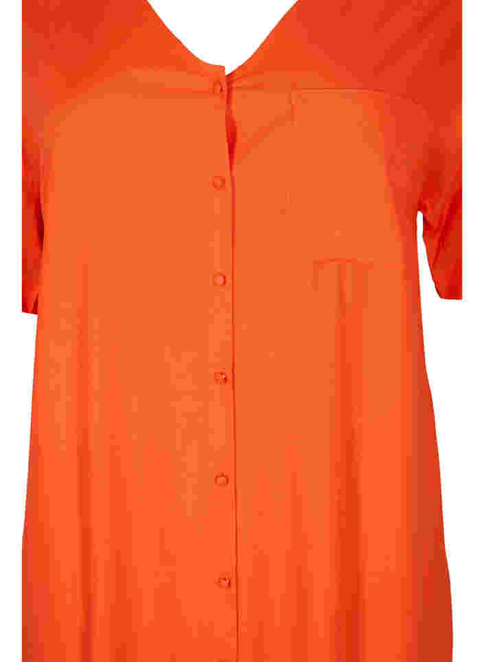 Kortærmet skjortekjole i viskose , Mandarin Red, Packshot image number 2