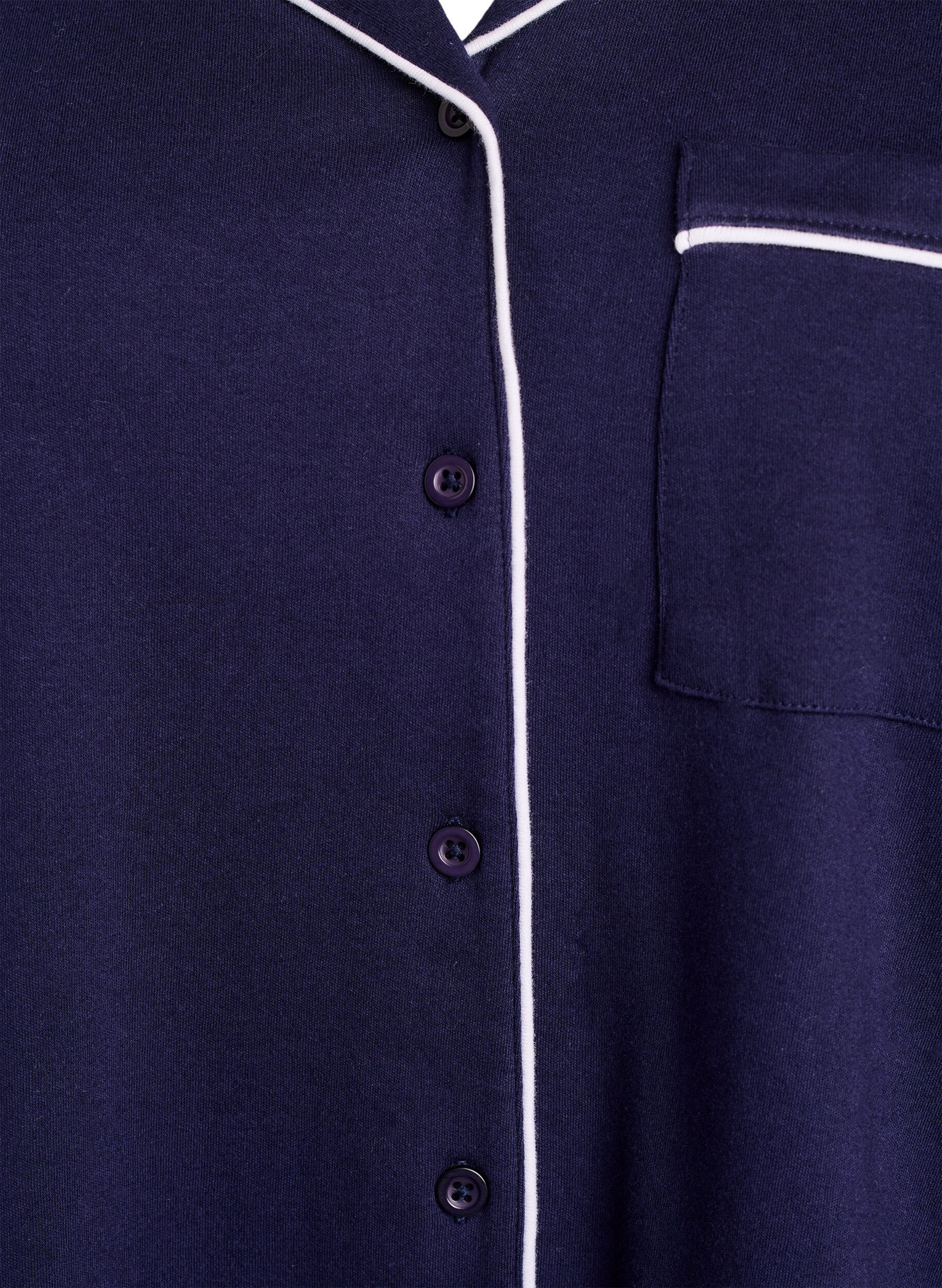 ZizziBomulds pyjamas-skjorte med brystlomme, Bl&aring;, Packshot image number 2