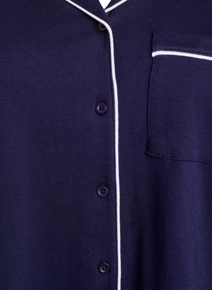 Bomulds pyjamas-skjorte med brystlomme, Bl&aring;, Packshot image number 2