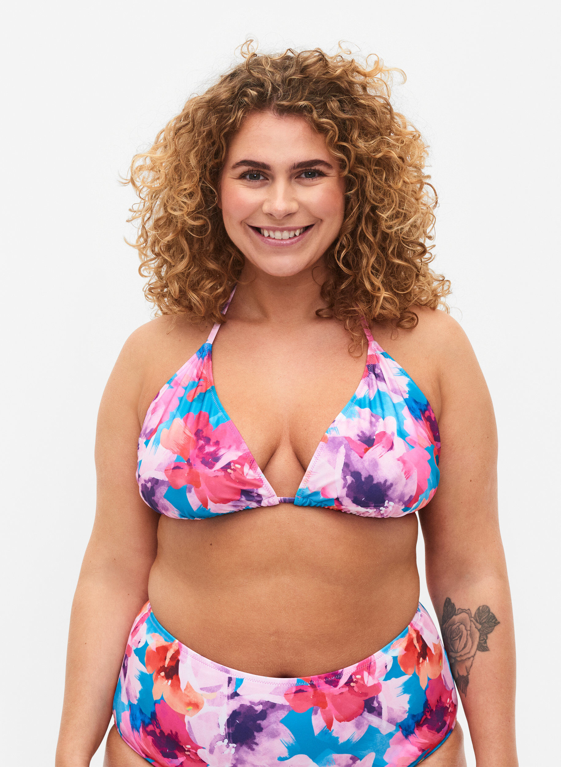 Zizzi Trekants bikini bh med print, Lyser&oslash;d, Model image number 0