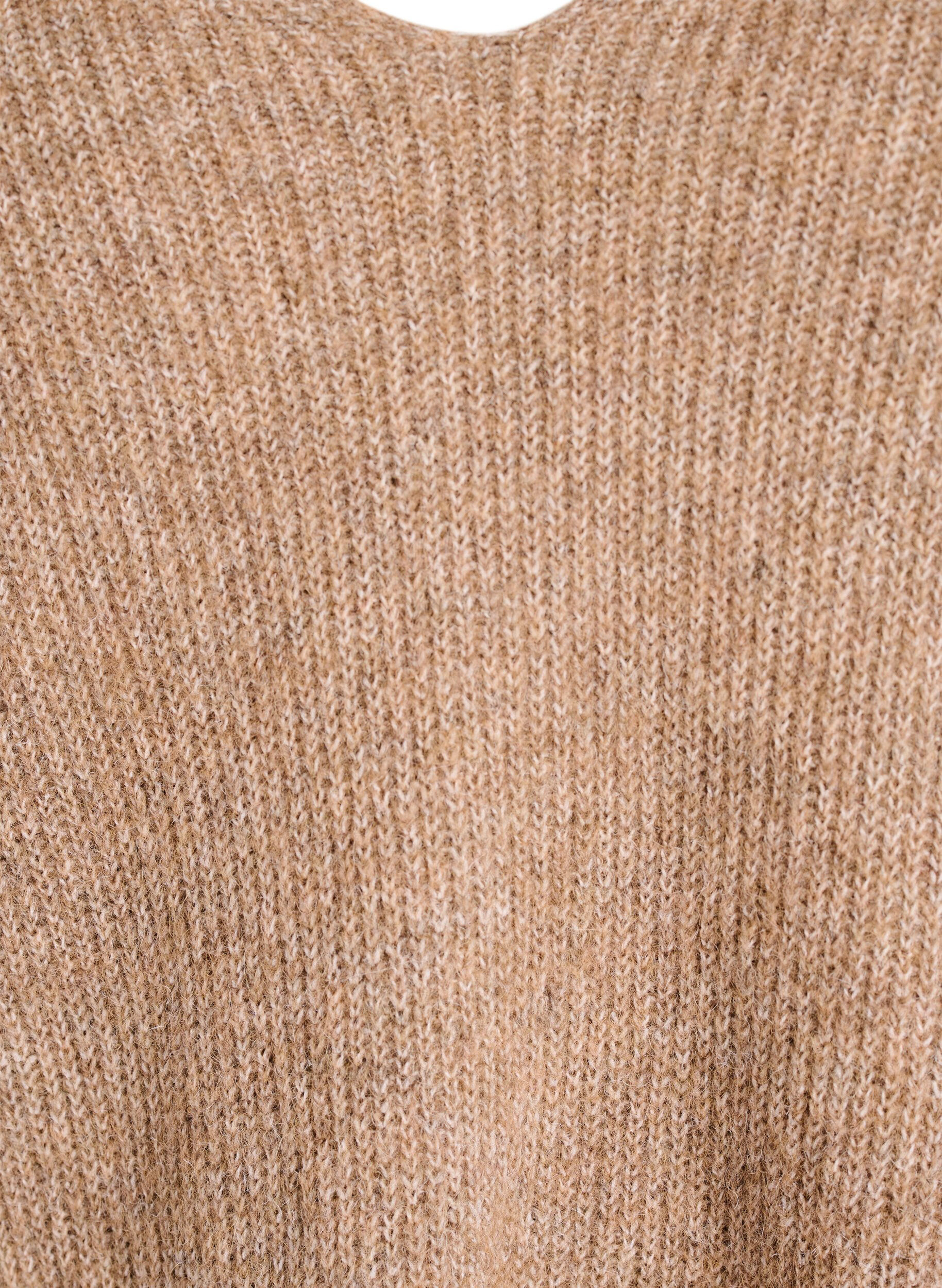 Zizzi Strikbluse med V-hals og raglan&aelig;rmer, Brun, Packshot image number 2