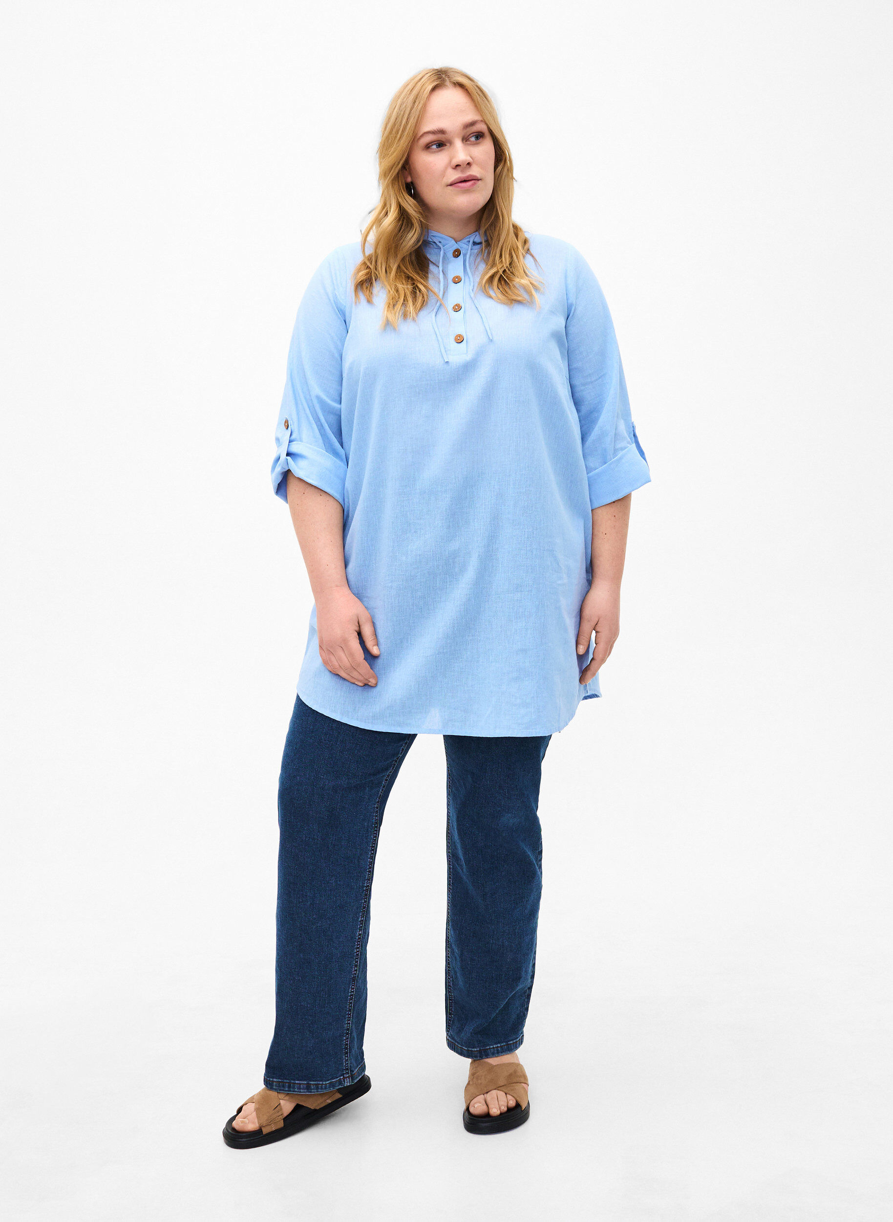 Zizzi Tunika med h&aelig;tte i bomuld og h&oslash;r , Serenity, Model image number 2