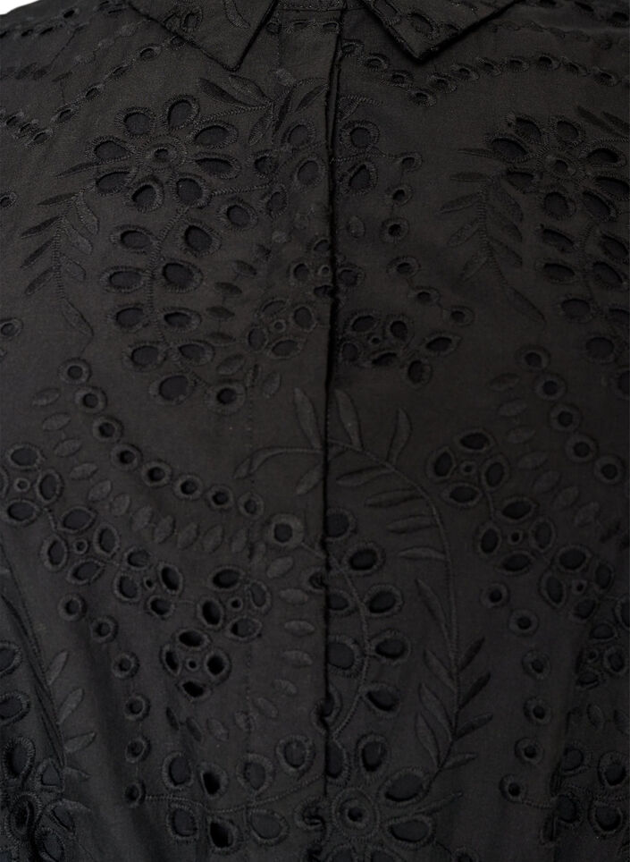 Skjortekjole i broderie anglaise med bindeb&aelig;lte, Sort, Packshot image number 2