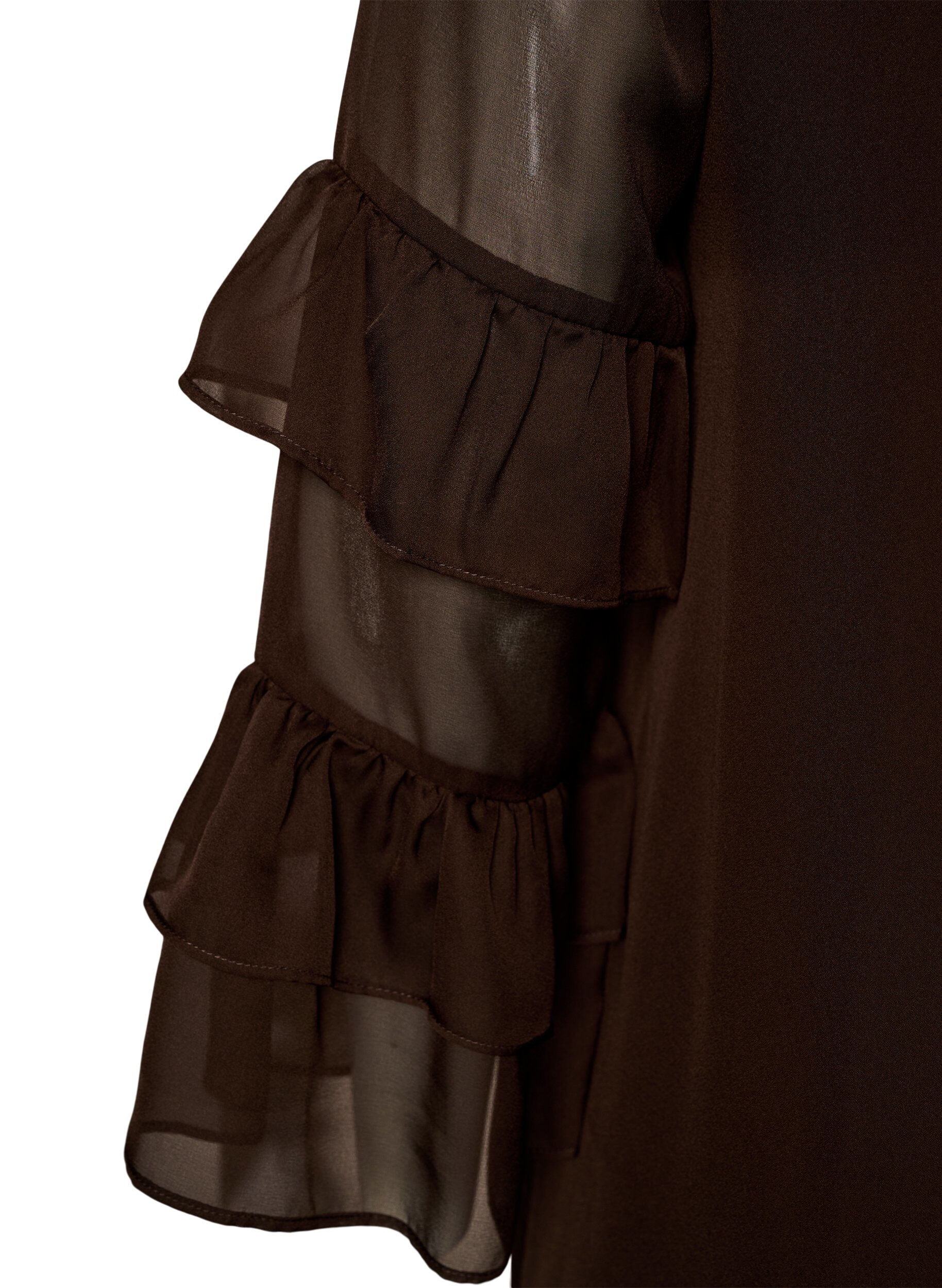 ZizziKort kjole med transparente fl&aelig;se&aelig;rmer, Brun, Packshot image number 3