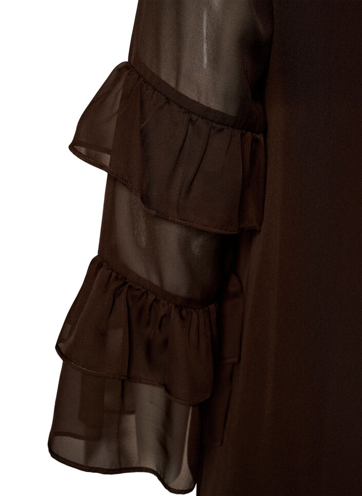 Kort kjole med transparente fl&aelig;se&aelig;rmer, Brun, Packshot image number 3