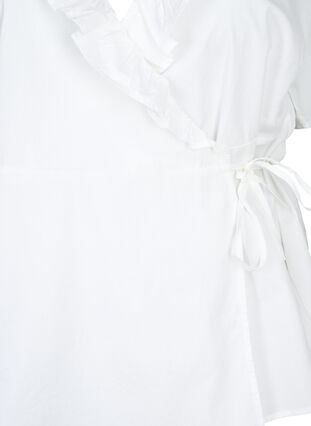 Kortærmet bluse med flæsedetalje, Bright White, Packshot image number 2